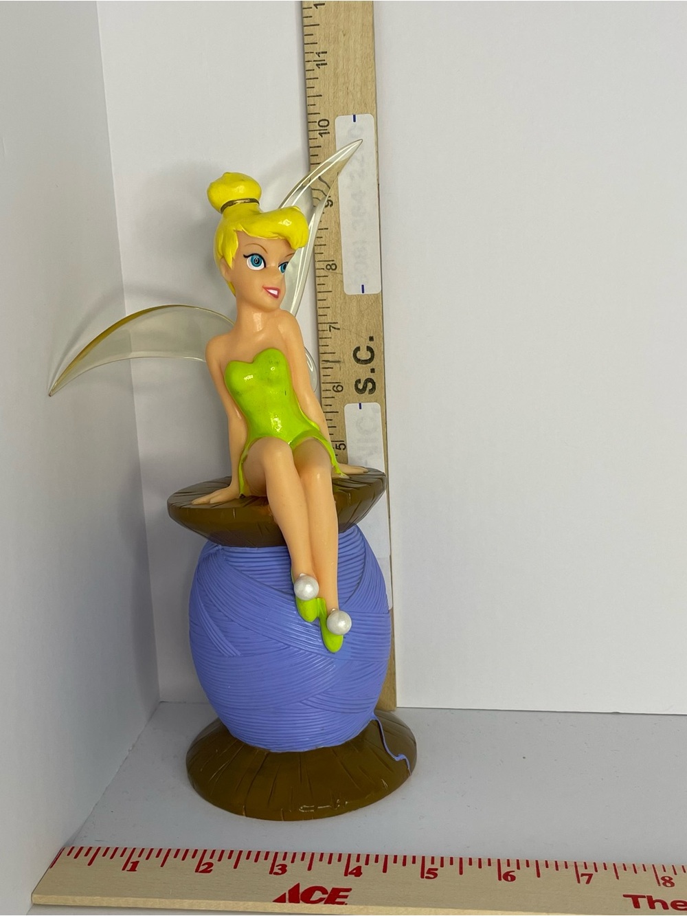 Vintage Disney TinkerBell Fairy Sitting On Thread Spool Piggy Bank 90s 10” - Picture 15 of 15